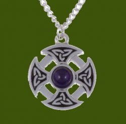 Celtic Cross Knotwork Amethyst Circular Small Stylish Pewter Necklace