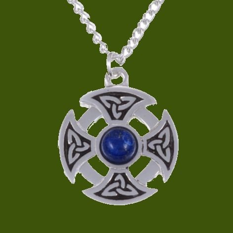 Image 0 of Celtic Cross Knotwork Lapis Lazuli Circular Small Stylish Pewter Necklace