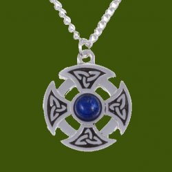 Celtic Cross Knotwork Lapis Lazuli Circular Small Stylish Pewter Necklace