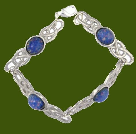 Image 0 of Celtic Open Knotwork Opal Glass Stone Silver Plated Bracelet