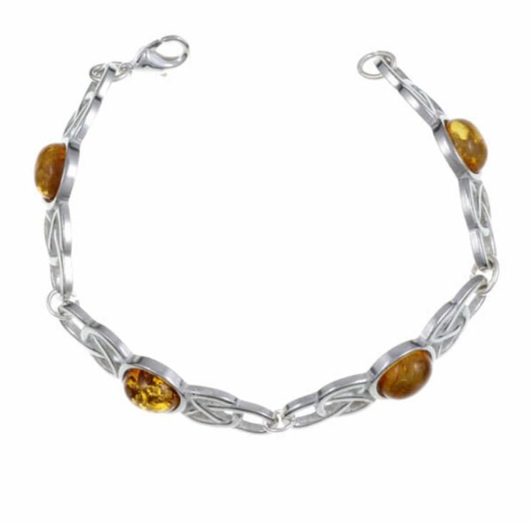 Image 1 of Celtic Open Knotwork Amber Silver Plated Bracelet