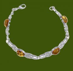 Celtic Open Knotwork Amber Silver Plated Bracelet