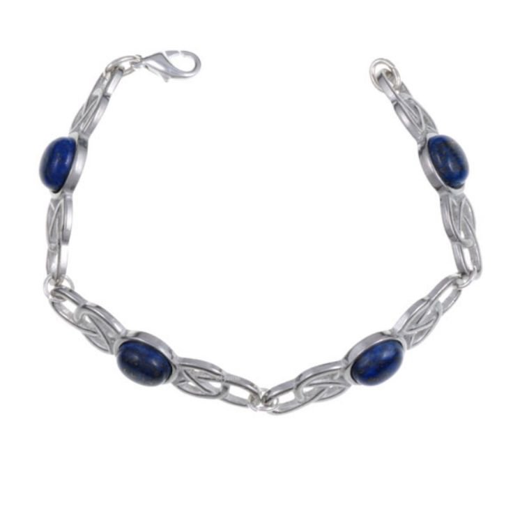 Image 1 of Celtic Open Knotwork Lapis Lazuli Silver Plated Bracelet