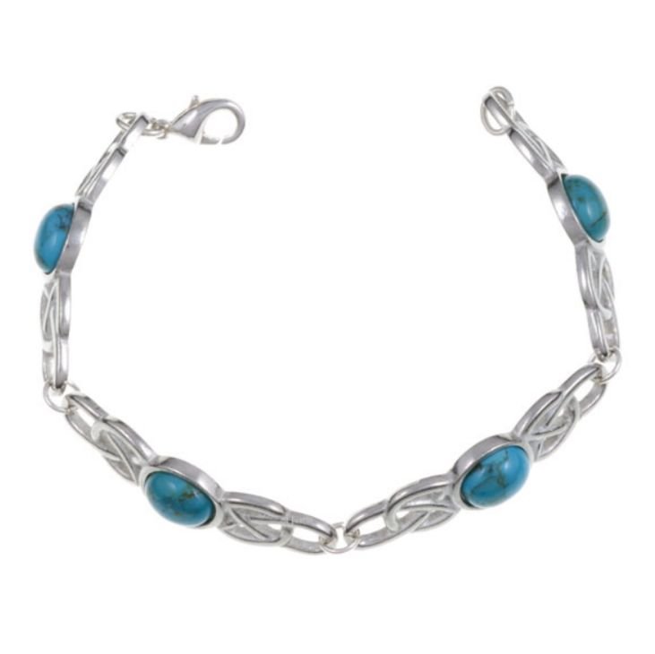 Image 1 of Celtic Open Knotwork Turquoise Silver Plated Bracelet