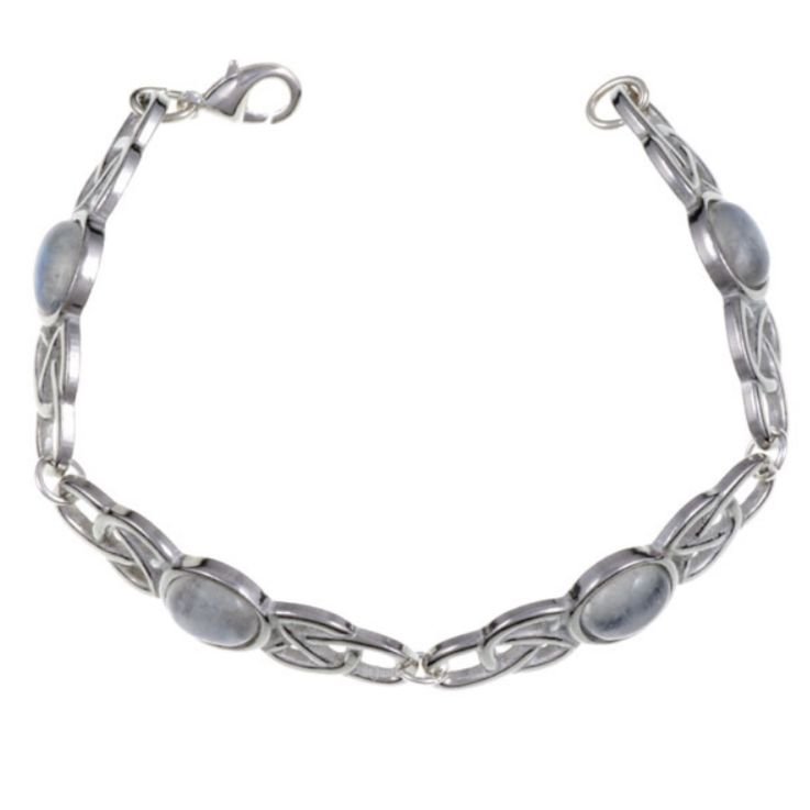 Image 1 of Celtic Open Knotwork Rainbow Moonstone Silver Plated Bracelet