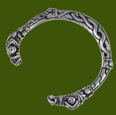 Image 0 of Serpent Head Embossed Torc Stylish Pewter Bangle