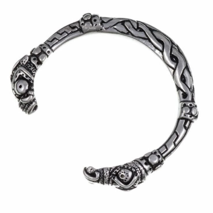 Image 1 of Serpent Head Embossed Torc Stylish Pewter Bangle