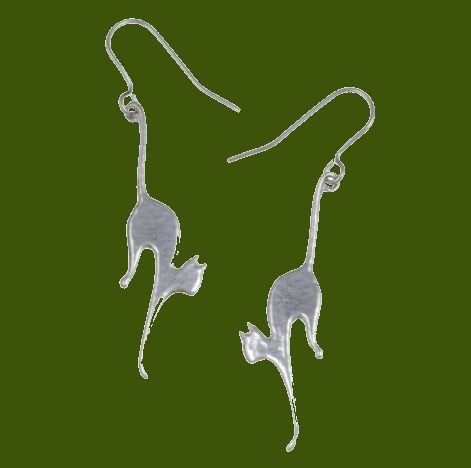 Image 0 of Arched Back Cat Animal Themed Sheppard Hook Stylish Pewter Earrings