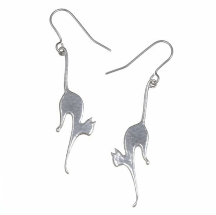 Image 1 of Arched Back Cat Animal Themed Sheppard Hook Stylish Pewter Earrings
