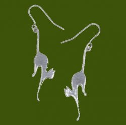 Arched Back Cat Animal Themed Sheppard Hook Stylish Pewter Earrings