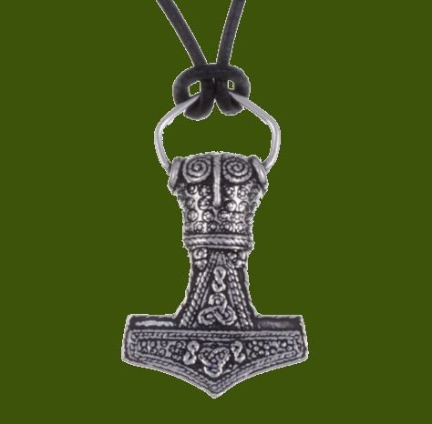 Image 0 of Thors Hammer Amulet Stylish Pewter Leather Cord Pendant