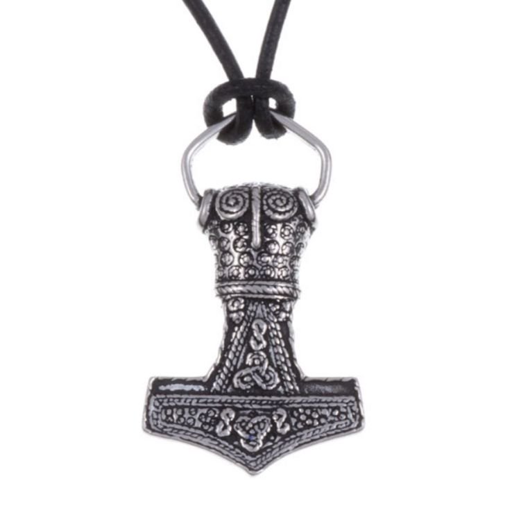 Image 1 of Thors Hammer Amulet Stylish Pewter Leather Cord Pendant
