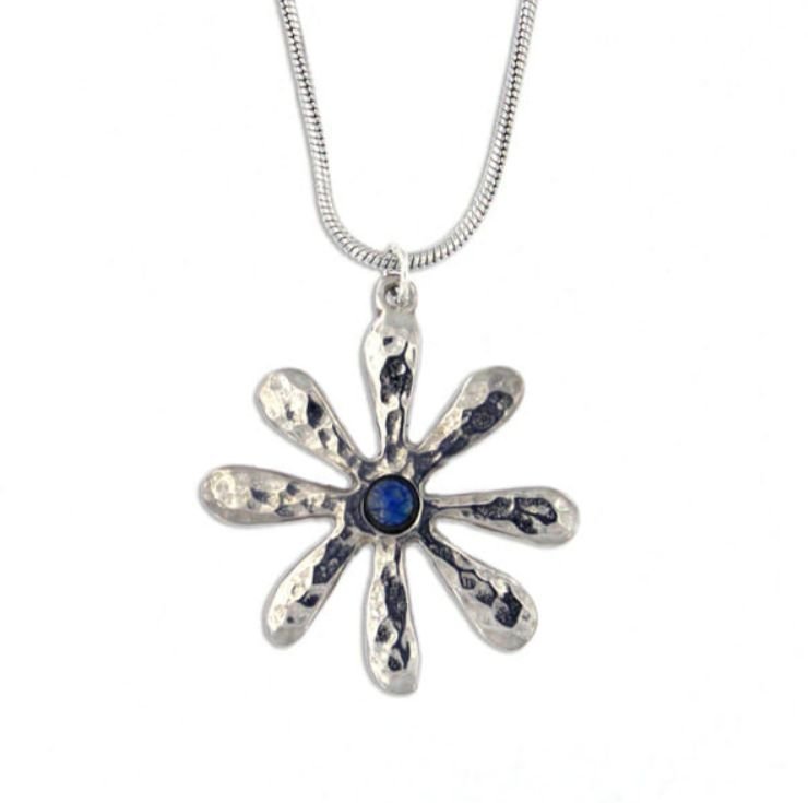 Image 1 of Dahlia Flower Opal Glass Stone Small Stylish Pewter Pendant