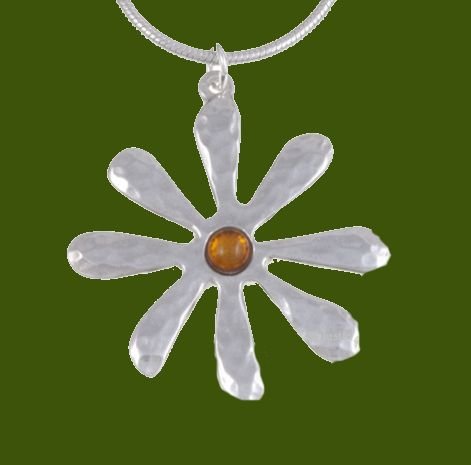 Image 0 of Dahlia Flower Amber Stylish Pewter Pendant