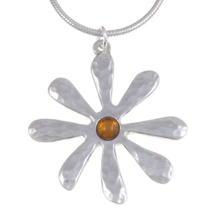 Image 1 of Dahlia Flower Amber Stylish Pewter Pendant
