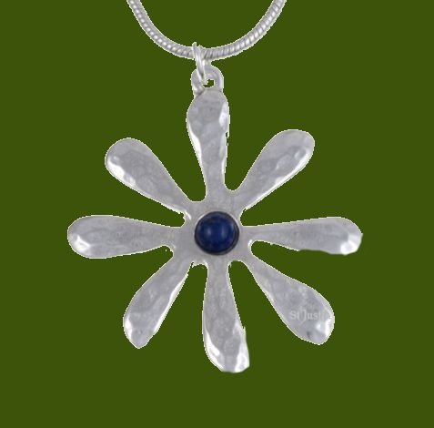Image 0 of Dahlia Flower Lapis Lazuli Stylish Pewter Pendant