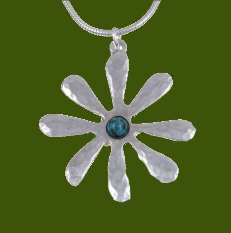 Image 0 of Dahlia Flower Turquoise Stylish Pewter Pendant