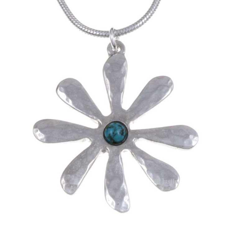 Image 1 of Dahlia Flower Turquoise Stylish Pewter Pendant