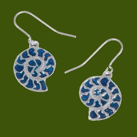 Image 0 of Ammonite Shell Blue Enamel Drop Sheppard Hook Stylish Pewter Earrings