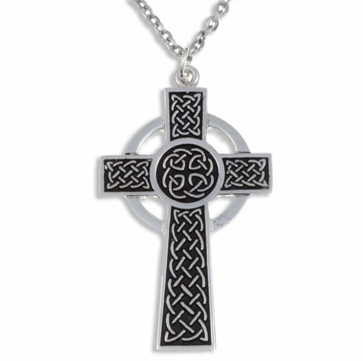Image 1 of St Piran Celtic Cross Knotwork Large Stylish Pewter Pendant
