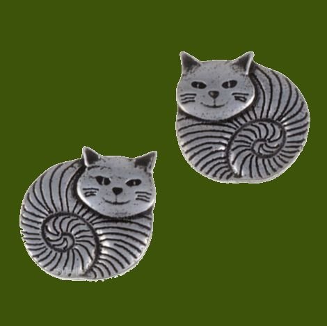 Image 0 of Fat Cat Animal Themed Small Stud Stylish Pewter Earrings