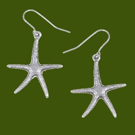 Image 0 of Starfish Marine Sea Creature Drop Sheppard Hook Stylish Pewter Earrings
