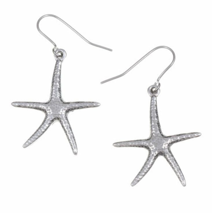 Image 1 of Starfish Marine Sea Creature Drop Sheppard Hook Stylish Pewter Earrings