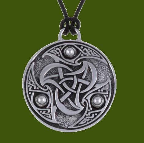 Image 0 of Celtic Triscele Interlacing Embossed Round Stylish Pewter Leather Cord Pendant