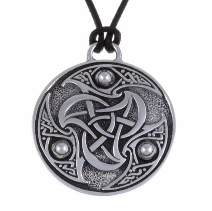 Image 1 of Celtic Triscele Interlacing Embossed Round Stylish Pewter Leather Cord Pendant
