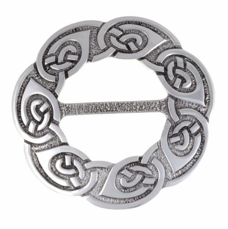 Image 1 of Celtic Endless Knotwork Large Round Stylish Pewter Scarf Slide