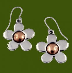 Copper Disc Centre Flower Polished Sheppard Hook Stylish Pewter Earrings
