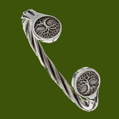 Image 0 of Tree Of Life Embossed Twisted Torc Stylish Pewter Bangle