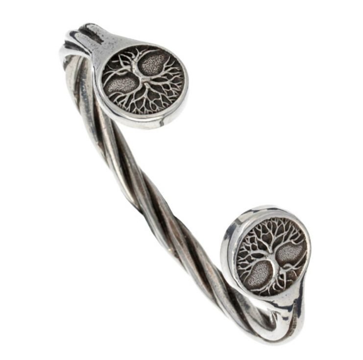 Image 1 of Tree Of Life Embossed Twisted Torc Stylish Pewter Bangle