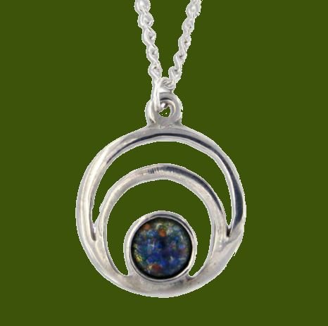 Image 0 of Centric Circles Opal Glass Stone Small Stylish Pewter Pendant
