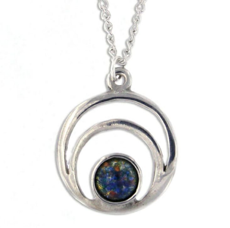 Image 1 of Centric Circles Opal Glass Stone Small Stylish Pewter Pendant
