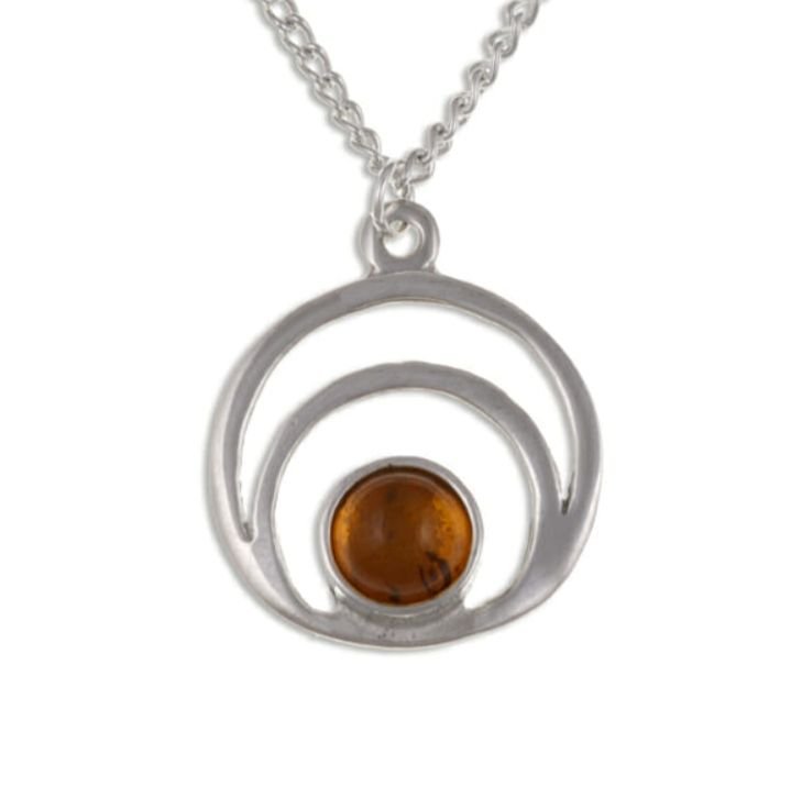Image 1 of Centric Circles Amber Small Stylish Pewter Pendant