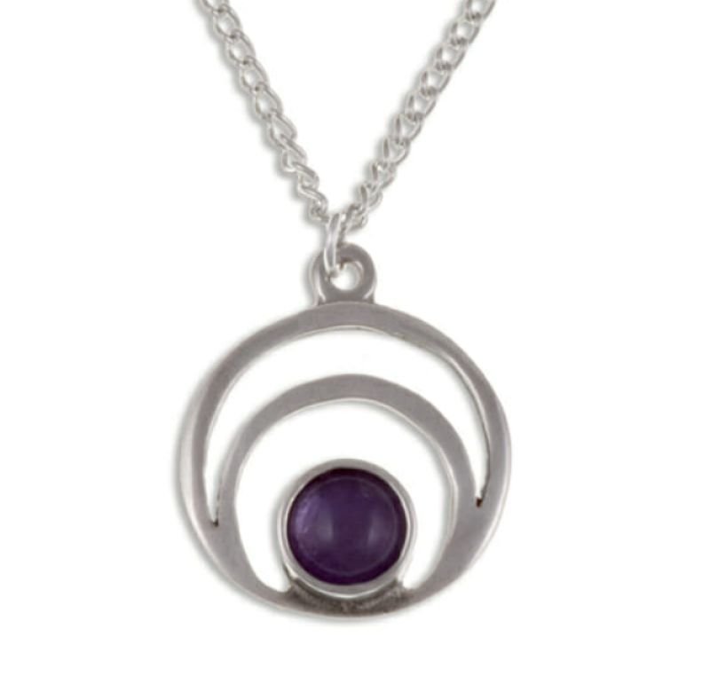 Image 1 of Centric Circles Amethyst Small Stylish Pewter Pendant