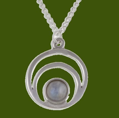 Image 0 of Centric Circles Rainbow Moonstone Small Stylish Pewter Pendant