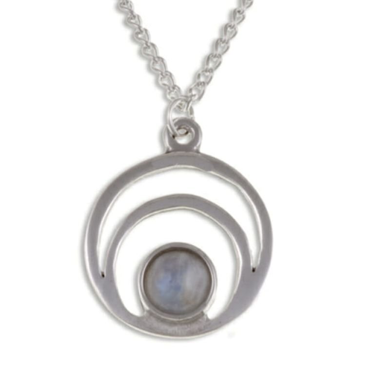 Image 1 of Centric Circles Rainbow Moonstone Small Stylish Pewter Pendant