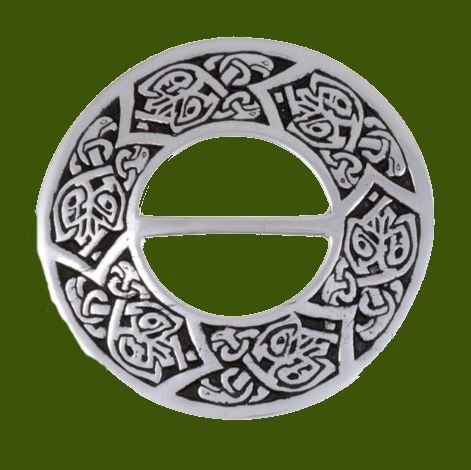 Image 0 of Celtic Bird And Chevron Symbols Round Stylish Pewter Scarf Slide