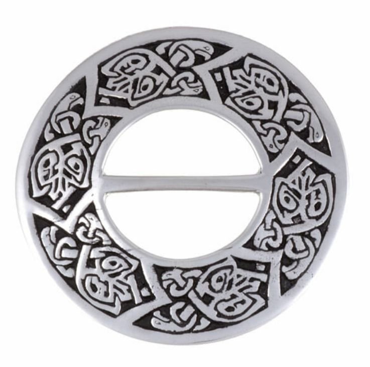 Image 1 of Celtic Bird And Chevron Symbols Round Stylish Pewter Scarf Slide