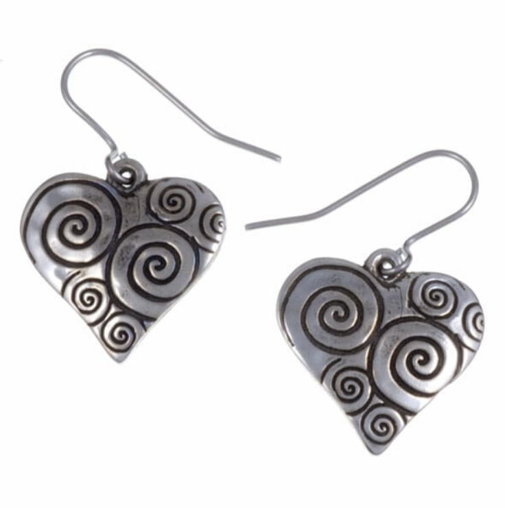 Image 1 of Swirls Heart Beaten Sheppard Hook Stylish Pewter Earrings