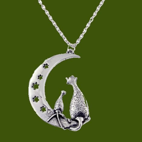 Image 0 of Purrfect Cats Crescent Moon Stars Animal Themed Stylish Pewter Pendant