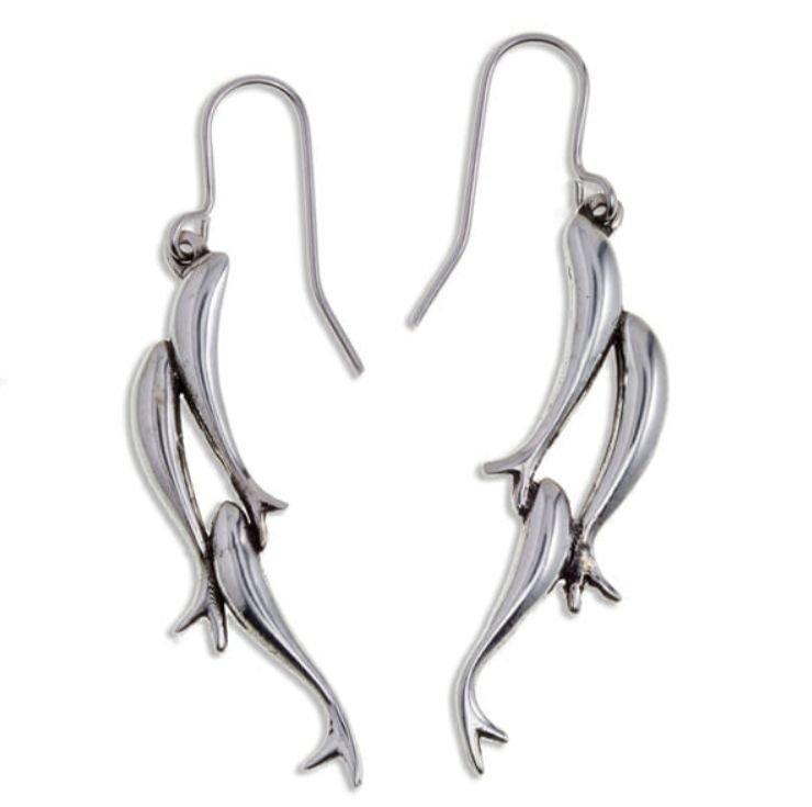Image 1 of Shoal Of Fish Marine Creature Drop Sheppard Hook Stylish Pewter Earrings