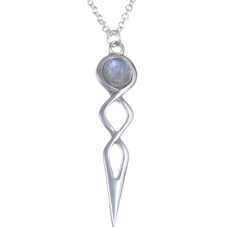 Image 1 of Celtic Twist Knot Rainbow Moonstone Stylish Pewter Pendant