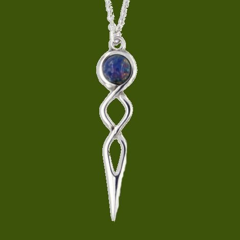 Image 0 of Celtic Twist Knot Opal Glass Stone Stylish Pewter Pendant