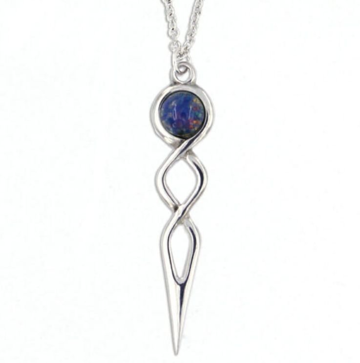 Image 1 of Celtic Twist Knot Opal Glass Stone Stylish Pewter Pendant