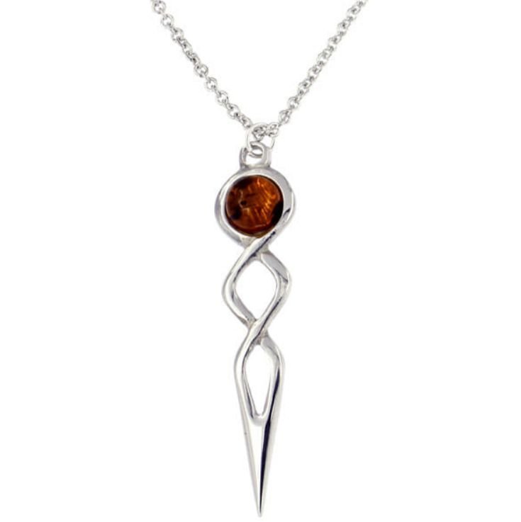 Image 1 of Celtic Twist Knot Amber Stylish Pewter Pendant