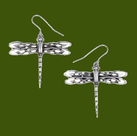 Image 0 of Dragonfly Celtic Open Knotwork Drop Sheppard Hook Stylish Pewter Earrings