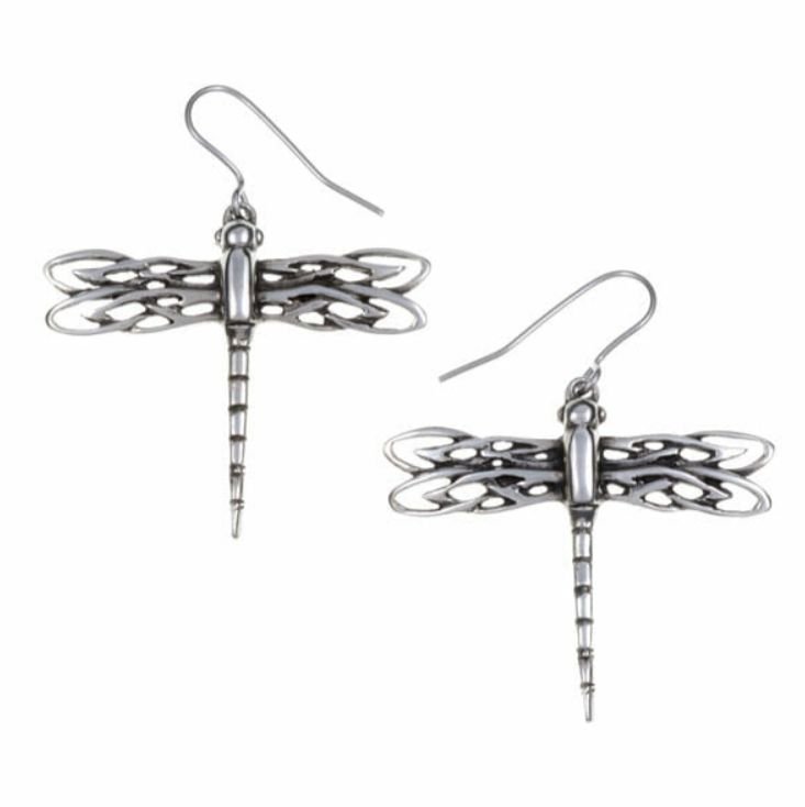 Image 1 of Dragonfly Celtic Open Knotwork Drop Sheppard Hook Stylish Pewter Earrings